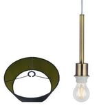 Deco Baymont 3 Light Linear Pendant in Antique Brass Finish with 18cm Dual Faux Silk Fabric Shade, Midnight Black and Green Olive DK0581