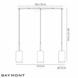 Deco Baymont 3 Light Linear Pendant in Satin Nickel Finish with 12cm Dual Faux Silk Shade, Nude Beige and Moonlight DK0777