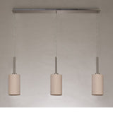 Deco Baymont 3 Light Linear Pendant in Satin Nickel Finish with 12cm Dual Faux Silk Shade, Nude Beige and Moonlight DK0777