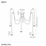 Deco Dreifa 5 Light Pendant in Black Finish with Distribution Box and Cable Support Brackets D0631