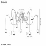 Deco Dreifa 9 Light Pendant in Black Finish with Distribution Box and Cable Support Brackets D0633