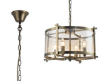 Deco Nolan Medium Pendant 4 Light in Antique Brass Finish and Amber Glass D0090.