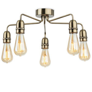 Firstlight Leon 5 Light Flush Ceiling Fitting in Antique Brass Finish 2884AB