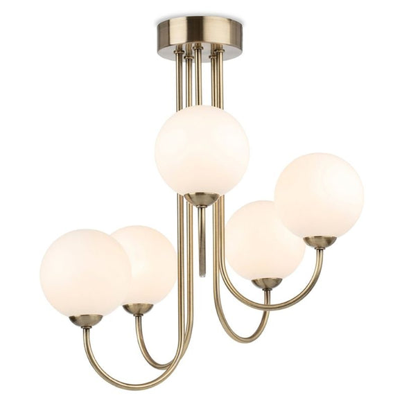 Firstlight Lyndon 5 Light Flush in Antique Brass Finish with Opal White Glass 2887AB