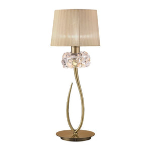 Mantra Loewe Single Lights Table Lamp Finished in Antique Brass With Soft Bronze Shades M4636AB/SB