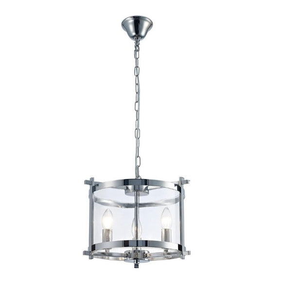 Deco D0087 Nolan Small Pendant 3 Light in Polished Chrome and Clear Glass