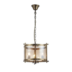 Deco D0088 Nolan 3 Light Small Pendant in Antique Brass and Amber Glass