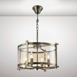 Deco D0090 Nolan Medium Pendant 4 Light in Antique Brass Finish and Amber Glass