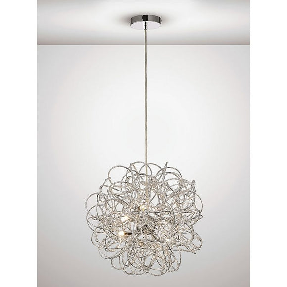 Deco D0092 Cassidy 6 Light Round Pendant Ceiling Fitting in Silver and Chrome Finish.