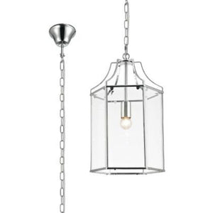 Deco Payton Single Light Hexagonal Pendant Lantern in Polished Chrome Finish and Clear Glass D0094