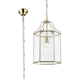 Deco D0095 Payton Single Light Hexagonal Pendant Lantern in French Gold Finish and Clear Glass