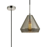 Deco D0109 Markus 1 Light Single Medium Cone Pendant in Polished Chrome Finish and Smoke Black Glass