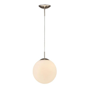 Deco D0123 Miranda 1 Light Medium Ball Pendant in Satin Nickel Finish With Frosted White Glass Globe