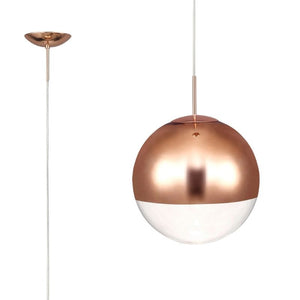 Deco D0126 Miranda 1 Light Small Ball Pendant in Copper Finish With Copper Mirrored and Clear Glass Globe