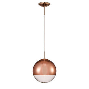 Deco Miranda 1 Light Medium Ball Pendant in Copper Finish With Copper Mirrored and Clear Glass Globe D0127