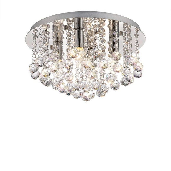 Deco D0143 Acton 4 Light Flush Ceiling Fitting in Polished Chrome and Sphere Crystal