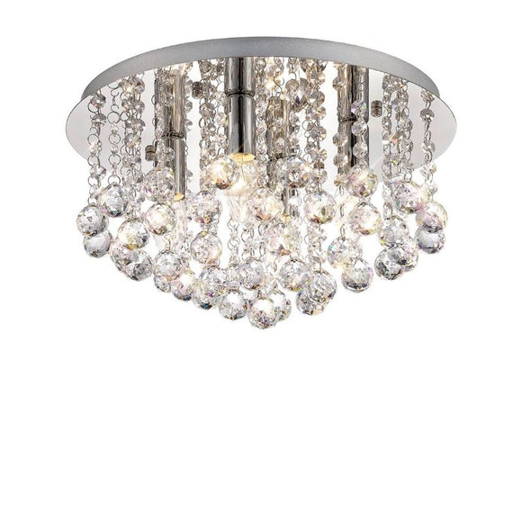 Deco D0145 Acton 5 Light Flush Ceiling Fitting in Polished Chrome and Sphere Crystal