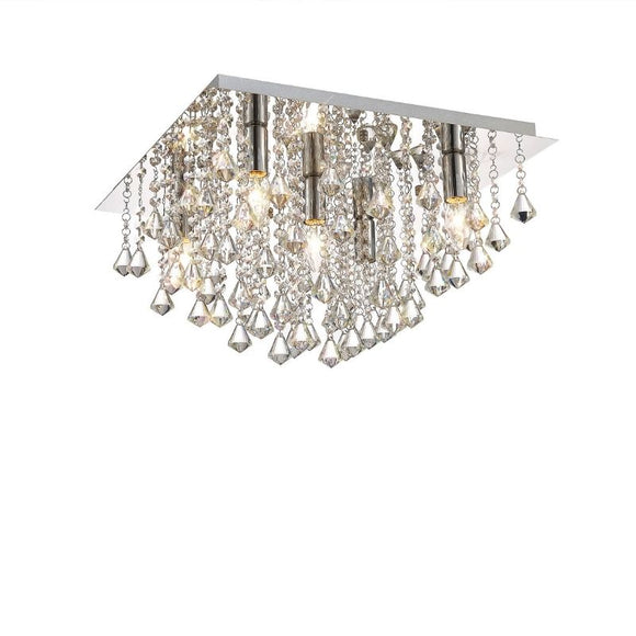 Deco D0146 Acton 5 Light Square Flush Ceiling Fitting in Polished Chrome and Prism Crystal