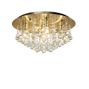 Deco D0189  Acton 5 Light Flush Ceiling Fitting in Antique Brass Finish and Sphere Crystal