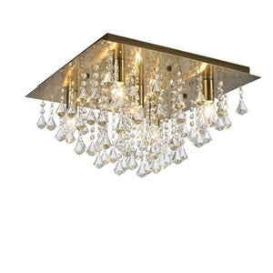 Deco D0190  Acton 5 Light Square Flush Ceiling Fitting in Antique Brass Finish and Prism Crystal