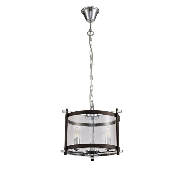 Deco D0564 Nolan 3 Light Small Pendant in Black Finish and Clear Glass