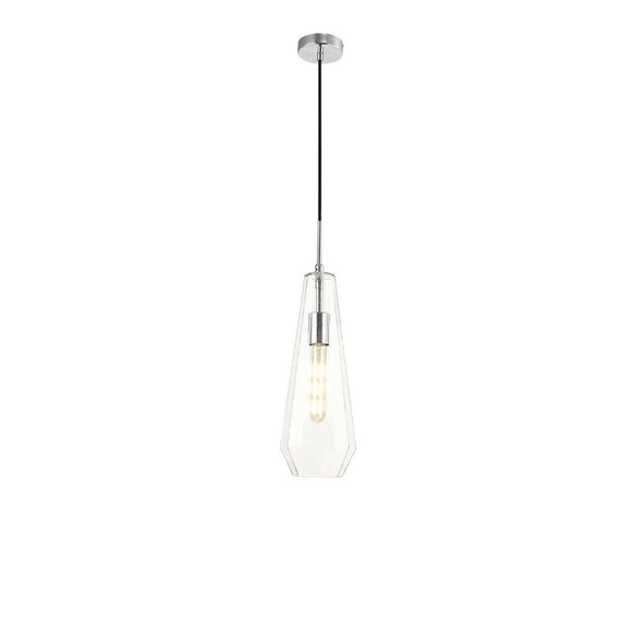 Deco D0601 Markus 1 Light Single Slim Cone Pendant in Polished Chrome Finish and Clear Glass