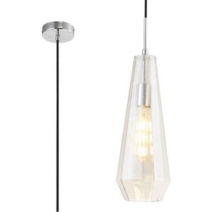 Deco D0602 Markus 1 Light Single Slim Cone Pendant in Polished Chrome Finish and Cognac