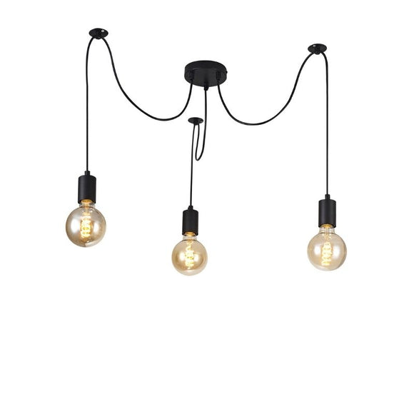 Deco D0630 Dreifa 3 Light Pendant in Black Finish with Distribution Box and Cable Support Brackets