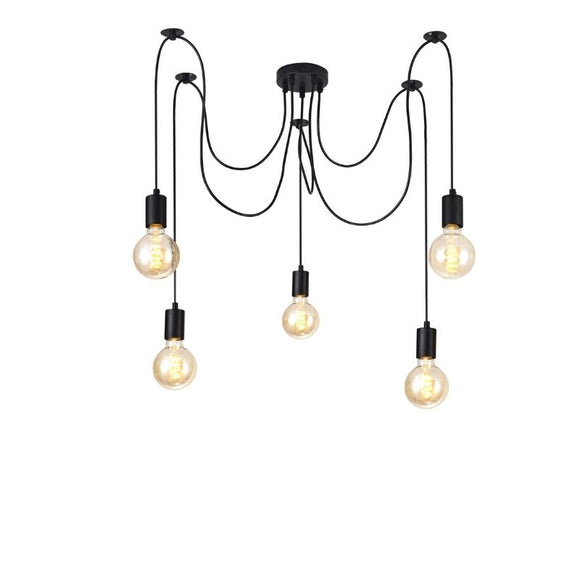 Deco D0631 Dreifa 5 Light Pendant in Black Finish with Distribution Box and Cable Support Brackets