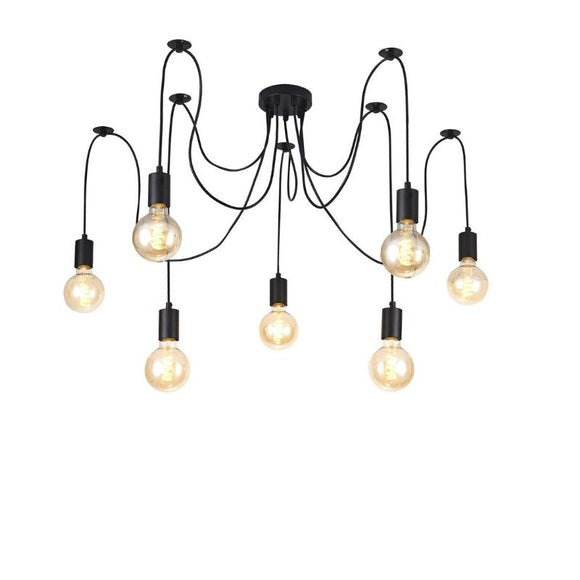 Deco D0632 Dreifa 7 Light Pendant in Black Finish with Distribution Box and Cable Support Brackets