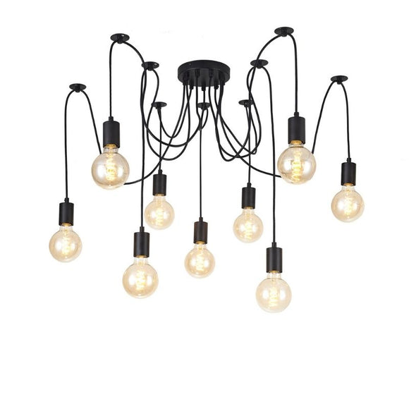 Deco D0633 Dreifa 9 Light Pendant in Black Finish with Distribution Box and Cable Support Brackets