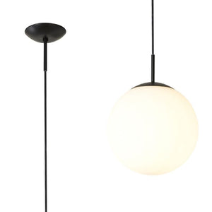 Deco D0649 Miranda 1 Light Small Ball Pendant With Black Finish Suspension and Frosted White Glass Globe