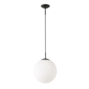 Deco D0650 Miranda 1 Light Medium Ball Pendant in Black Finish With Frosted White Glass Globe