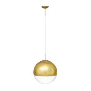 Deco D0656 Miranda 1 Light Medium Ball Pendant in Antique Gold Finish With Gold Mirrored and Clear Glass Globe