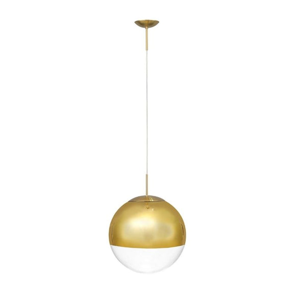 Deco D0656 Miranda 1 Light Medium Ball Pendant in Antique Gold Finish With Gold Mirrored and Clear Glass Globe