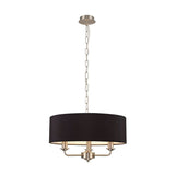 Deco DK0059 Banyan 3 Light Pendant in Satin Nickel Finish with 45cm Faux Silk Shade in Black