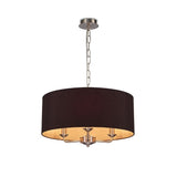 Deco DK0072 Banyan 3 Light Pendant in Satin Nickel Finish with 50cm Faux Silk Shade in Black and Green Olive