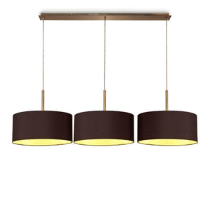 Deco DK0581 Baymont 3 Light Linear Pendant in Antique Brass Finish with 18cm Dual Faux Silk Fabric Shade, Midnight Black and Green Olive