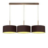 Deco DK0581 Baymont 3 Light Linear Pendant in Antique Brass Finish with 18cm Dual Faux Silk Fabric Shade, Midnight Black and Green Olive