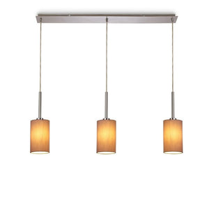 Deco DK0766 Baymont 3 Light Linear Pendant in Polished Chrome Finish with 12cm Dual Faux Silk Shade, Taupe and Halo Gold