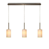 Deco DK0771 Baymont 3 Light Linear Pendant in Antique Brass Finish with 12cm Dual Faux Silk Shade, Nude Beige and Moonlight