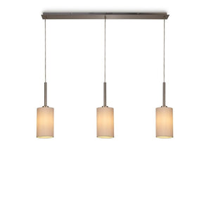 Deco DK0777 Baymont 3 Light Linear Pendant in Satin Nickel Finish with 12cm Dual Faux Silk Shade, Nude Beige and Moonlight