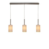 Deco DK0777 Baymont 3 Light Linear Pendant in Satin Nickel Finish with 12cm Dual Faux Silk Shade, Nude Beige and Moonlight