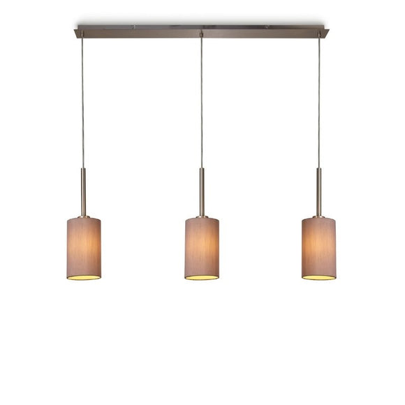 Deco DK0778 Baymont 3 Light Linear Pendant in Satin Nickel Finish and Halo Gold with 120mm Dual Faux Silk Shade