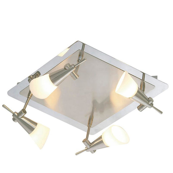 Diyas Diama 4 Light Ceiling Flush Plate Finished in Nickel and Polished Chrome and Opal Glass IL20102-R