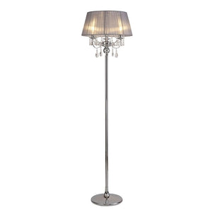 Diyas IL30063/GY Olivia 3 Lights Floor Lamp with Grey Shade, Crystal and Polished Chrome Finish