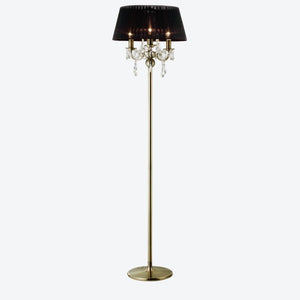 Diyas IL30066/BL Olivia 3 Lights Floor Lamp with Crystal and Antique Brass Finish.