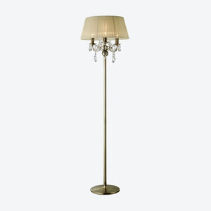 Diyas IL30066/CR Olivia 3 Lights Floor Lamp with Crystal and Antique Brass Finish.