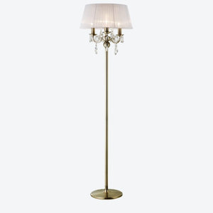 Diyas Olivia 3 Lights Floor Lamp with White Shade, Crystal and Antique Brass Finish IL30066/WH