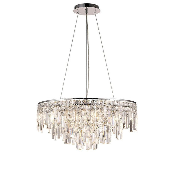 Diyas IL30256 Maddison 8 Light Round Pendant Finished in Polished Chrome and Clear Crystal